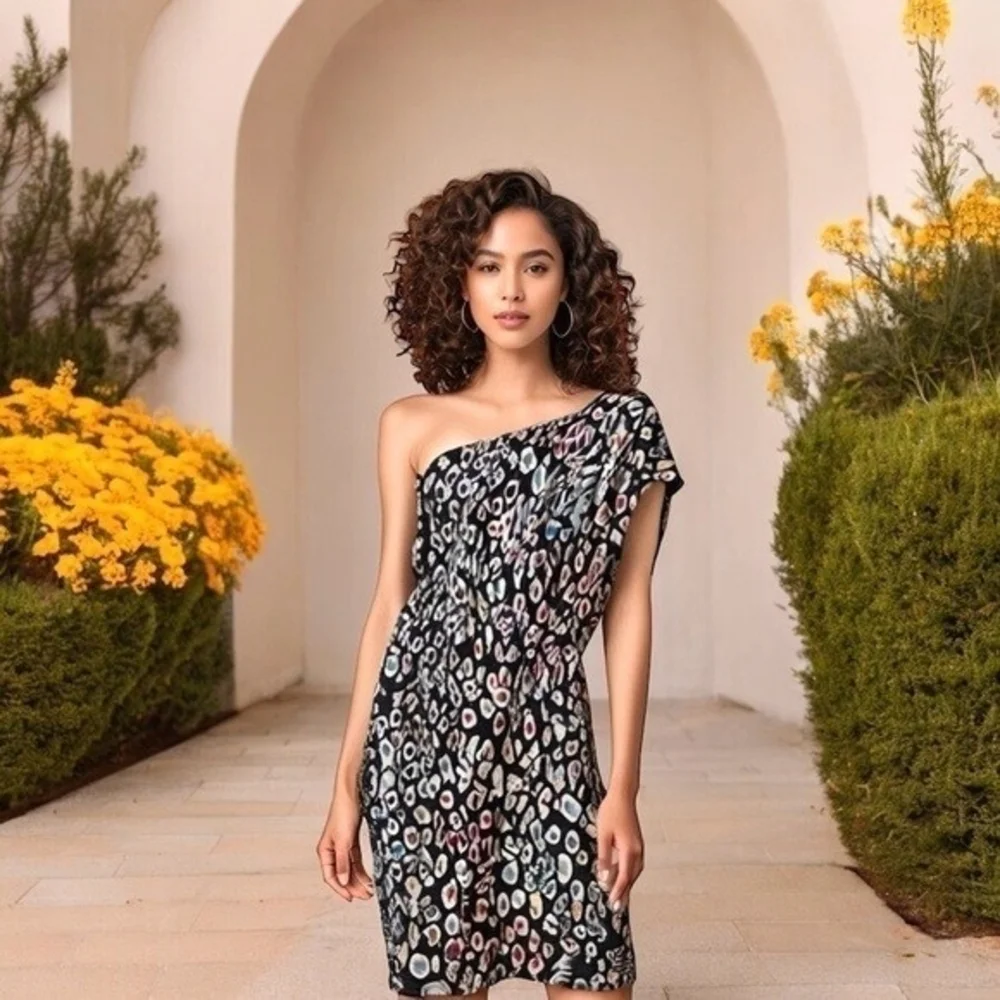 nicole miller one shoulder floral dress Nicole Miller one shoulder maxi dress